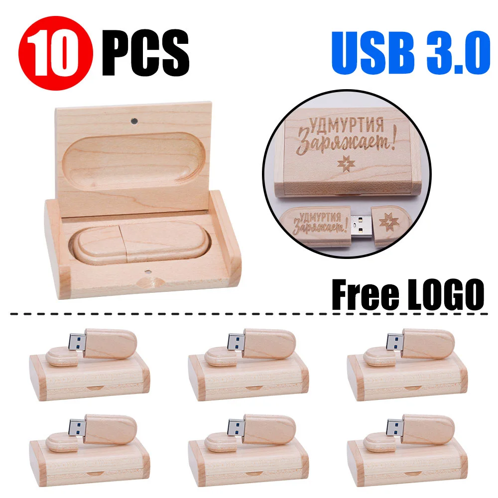 

10PCS/LOT Wooden USB 3.0 Flash Drive 128GB Pen drive 64GB 32GB with Box Memory Stick Creative gift U disk 16GB 8GB for Laptop