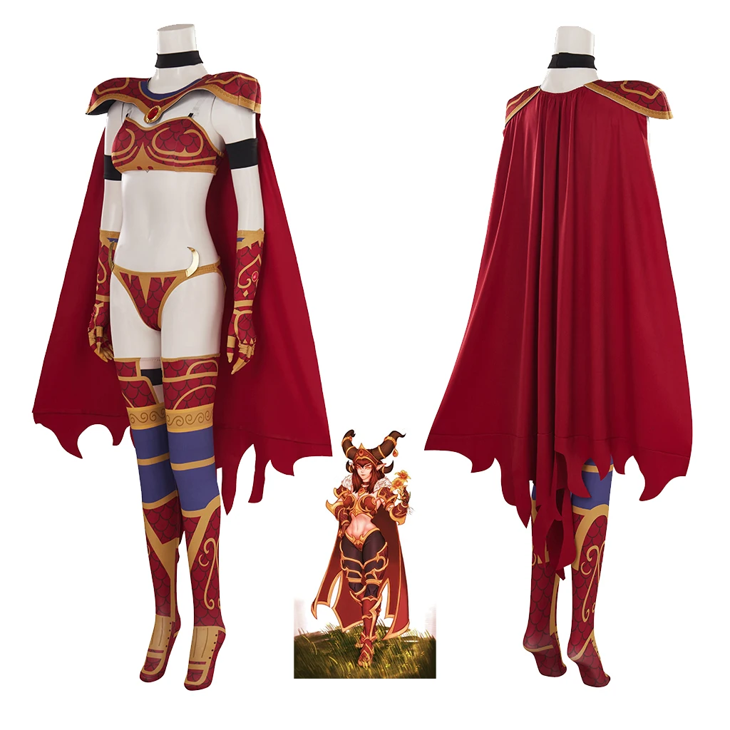 

Game Life-Binder Alexstrasza Sexy Red Outfits Queen Alexstrasza Sexy bikini Set With Cape Socks Battle Suit For Women