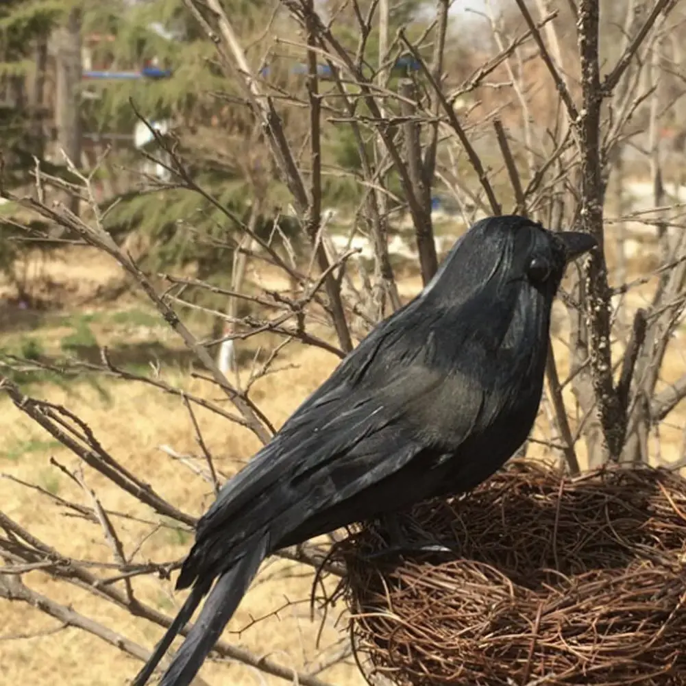 1pc Halloween Black Feathered Crow Spread Wings Or Remain Still Outdoor Decor Simulation Fake Bird Halloween Festival Decoration