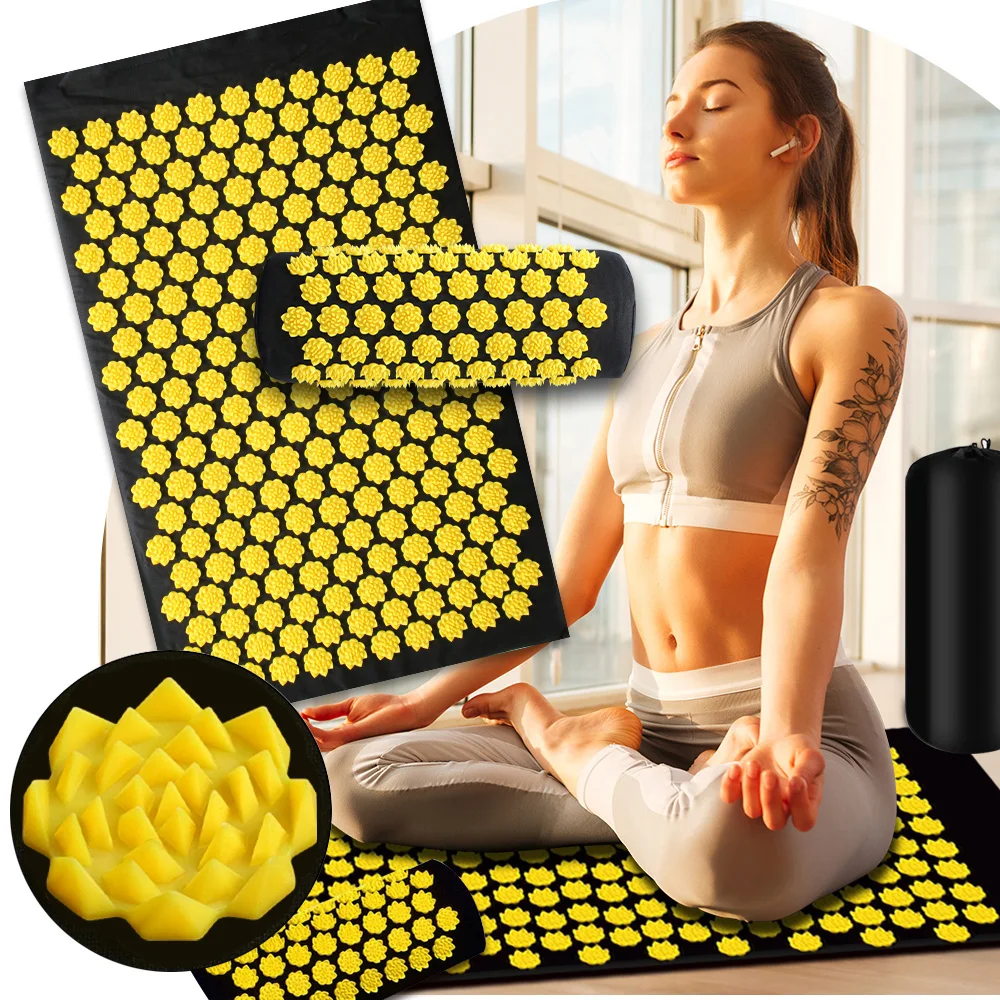 Yoga Acupressure Mat with Acupuncture Points Massage Cushion for Back And Body Pain Relief Shakti Mat Foot Massager Spike Mat
