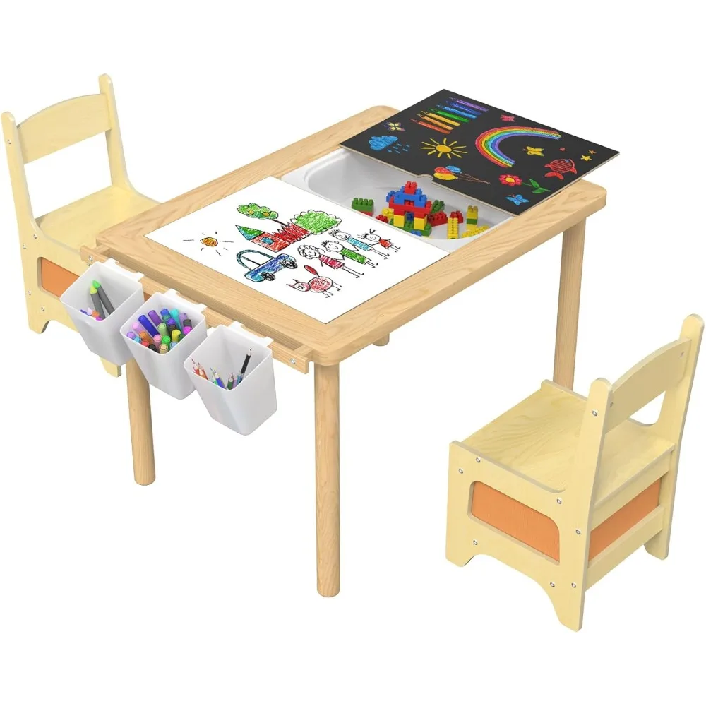 

Kids Sensory Table and Chair Set, 5 in 1 Children's Sensory Table for Toddlers 1-3, Children Activity Table with 6 Storage Bins