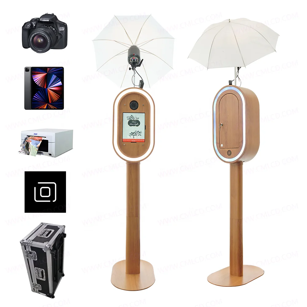 Vintage Photo Booth Portable DSLR Camera iPad Photo Booth Metal Case dengan Pola Kayu Imprint Event Sewa Self-Service