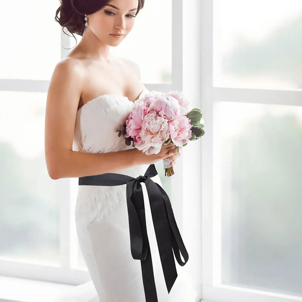 

2pcs Bridal Satin Waist Belt Adjustable Long Ribbon Sash Belt For Wedding Bridesmaid Party Women Dress Bowknot Decoration