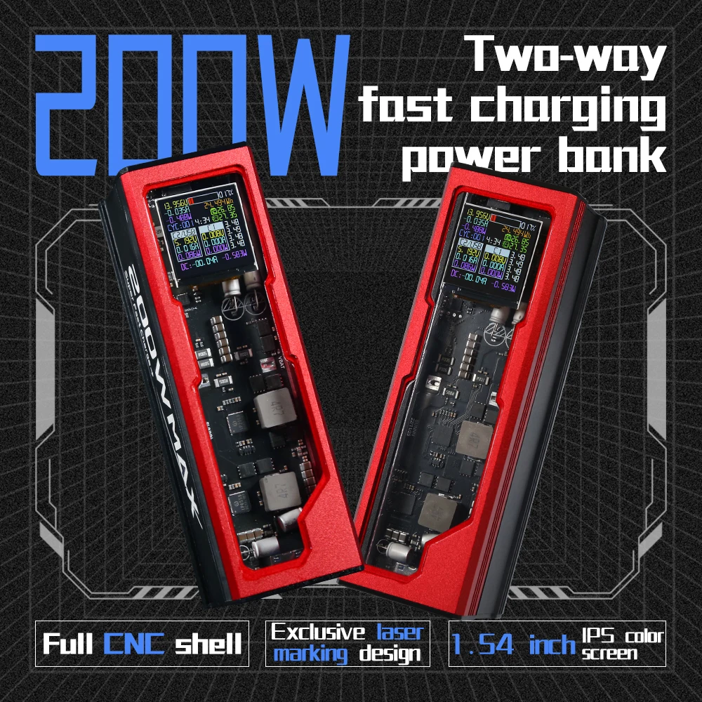 

Two-way Aluminum Shell Upgrade Punk 200W Power Bank 40000mah 1.54 HD IPS Screen PD DC UPS Desktop Charger Laptop Fast Charging