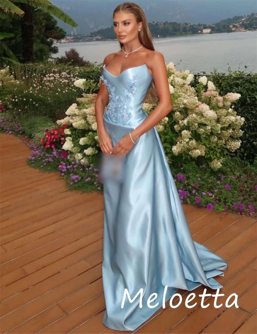 Customized Modern Style Charmeuse Sequined Pleat A-line Strapless Long Dresses Bespoke Occasion Sparkle