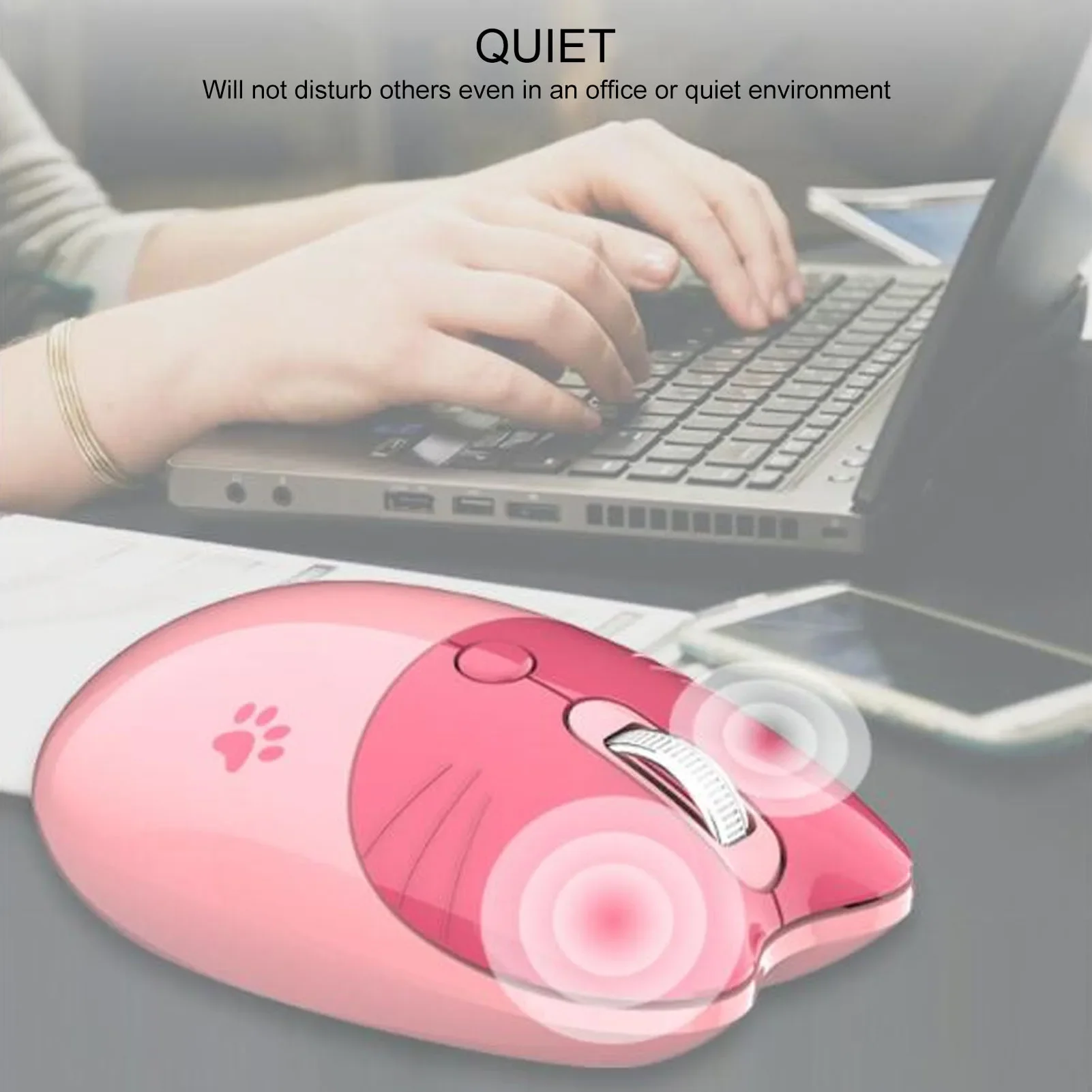 

2.4G Cat Wireless Mouse Mute USB Receiver Cute Portable 3 Levels DPI Mouse for M3 Laptop Computor 2.4G Wireless Mouse