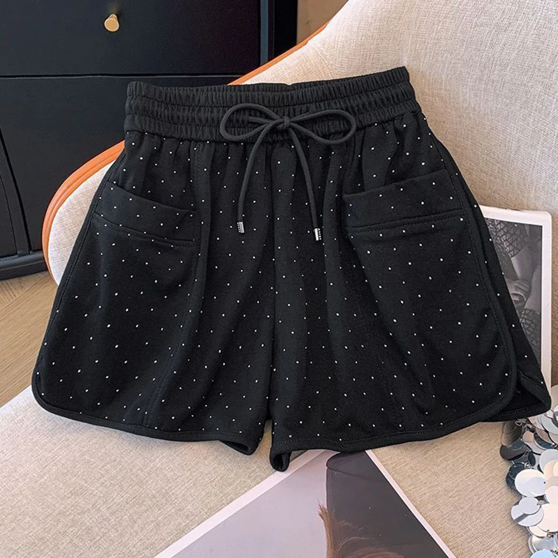 Summer Casual Shorts Women High Waist Loose Sports Sweet Wide Leg Shorts Japanese Preppy All Match Pocket Lace Up Student Shorts