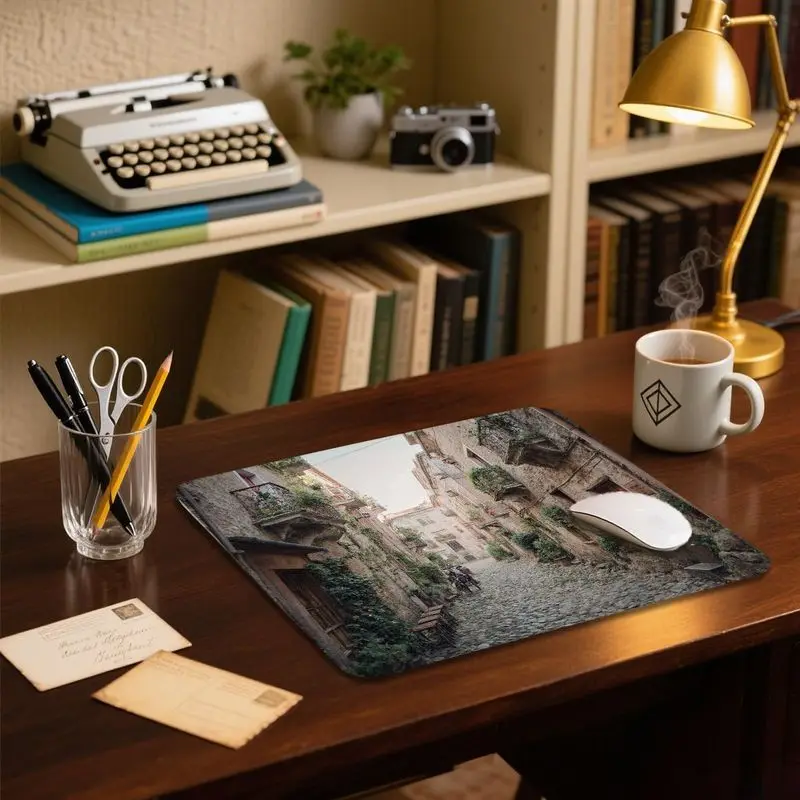 لوحة ماوس كلاسيكية للشارع مرصعة بالحصى، قاعدة مضادة للانزلاق، مثالية للألعاب والمكتب المنزلي، 26 سم × 21 سم