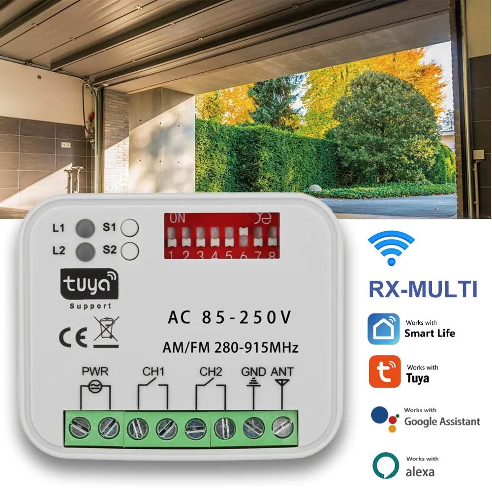 

300-900MHz WIFI Smart Gate Receiver Tuya Garage Door Controller Fixed Rolling Code 433mhz Opener 12V 24V 220V Switch