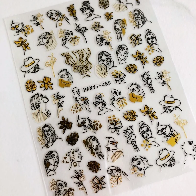 

HL190 3D Nail Sticker Laser Gold Line 1 Sheet Back Glue Nail Decal Nail Art Ornament