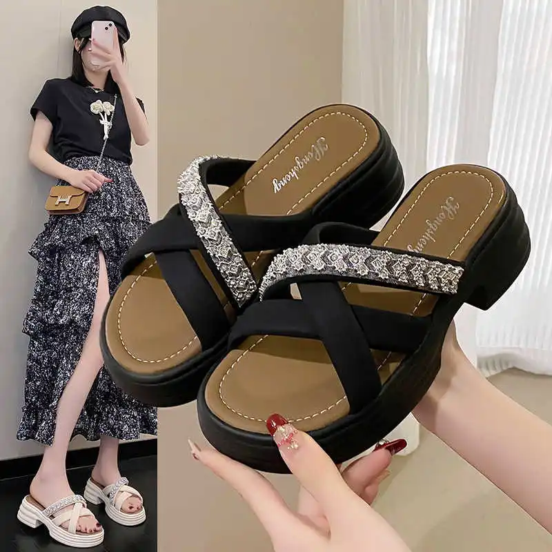 Sandalias Planas Antideslizantes de Punta Redonda y Horma Ancha para Mujer, Zapatillas Divertidas, Deportivas, de Marca Famosa y a la Moda