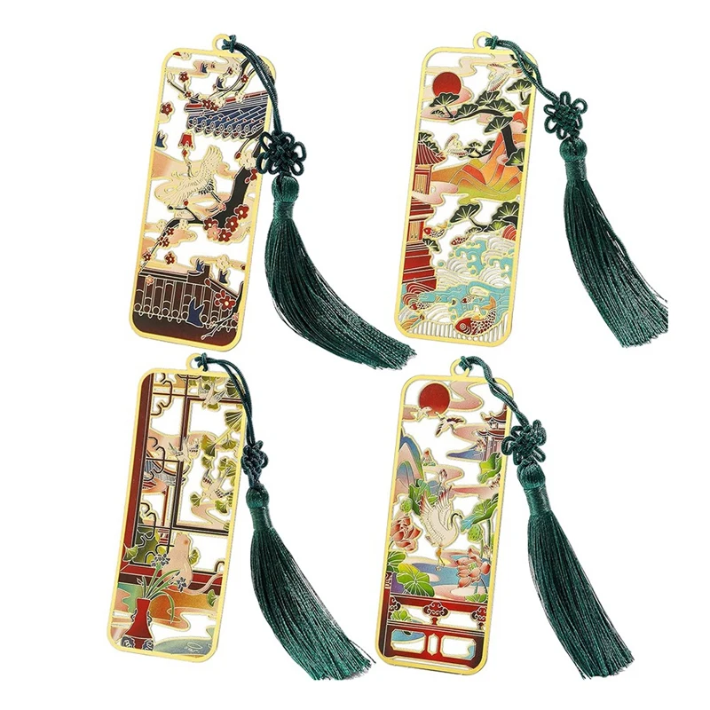 

Ancient Chinese Palace Art Bookmarks, Cat Carp Flying Crane Lotus Bookmarks With Tassels, Gifts For Book Lovers