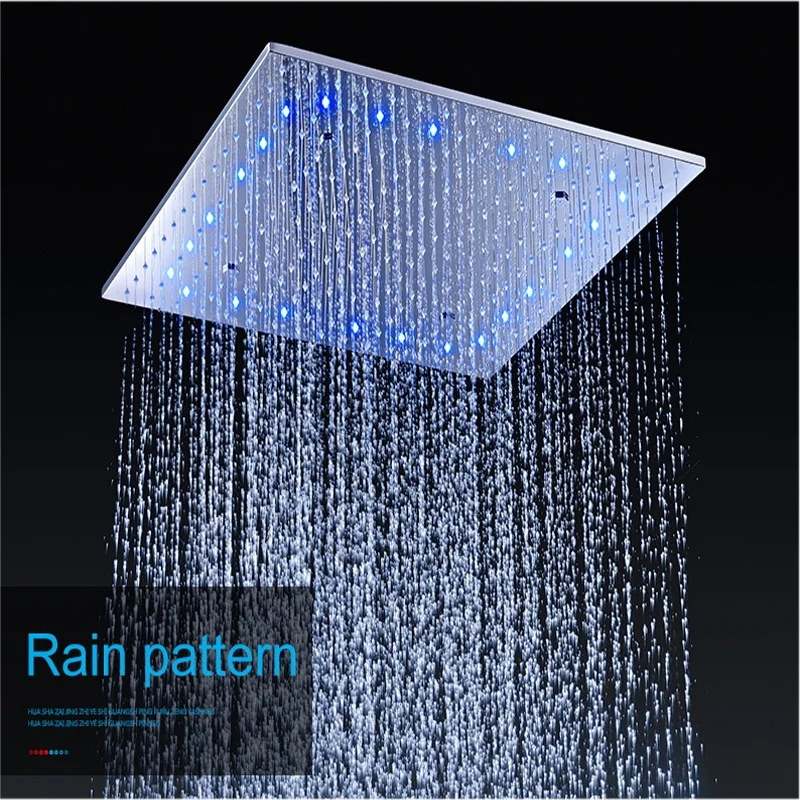 20 Inch LED Shower Set Square Rain, Mist Shower Panel 304 SUS polished Ceiling Mounted + Hot and Cold Mixer + Massage Body jets