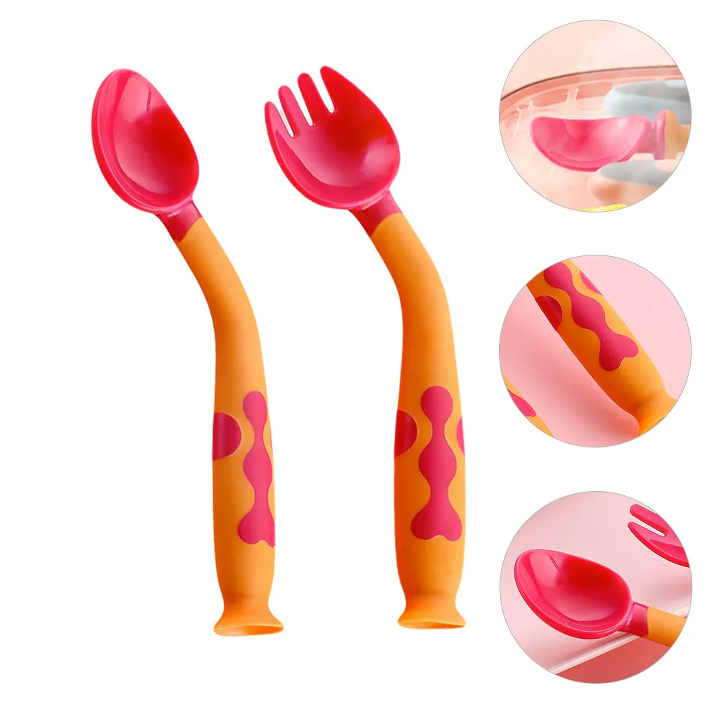

1Set Baby Fork Spoon Feeding Tableware Handle Infant Spoon Fork Set Baby Tableware Feeding Learning Set
