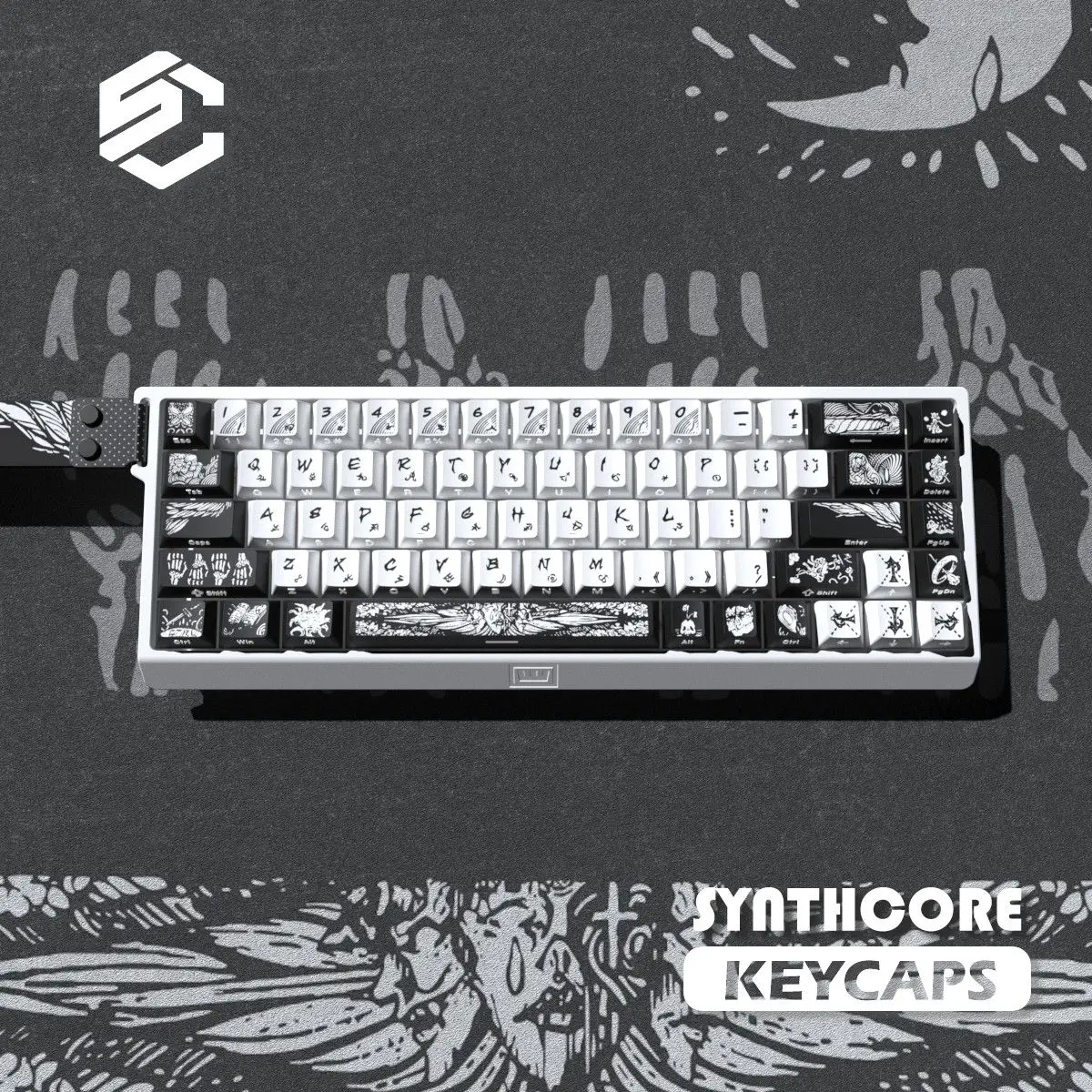 Side-engraved Keycaps 74 Keys Fallen Angel Keycaps Translucent Key Caps PBT Dye-Sub Anime for ANSI Made68 Mad68 Wooting60