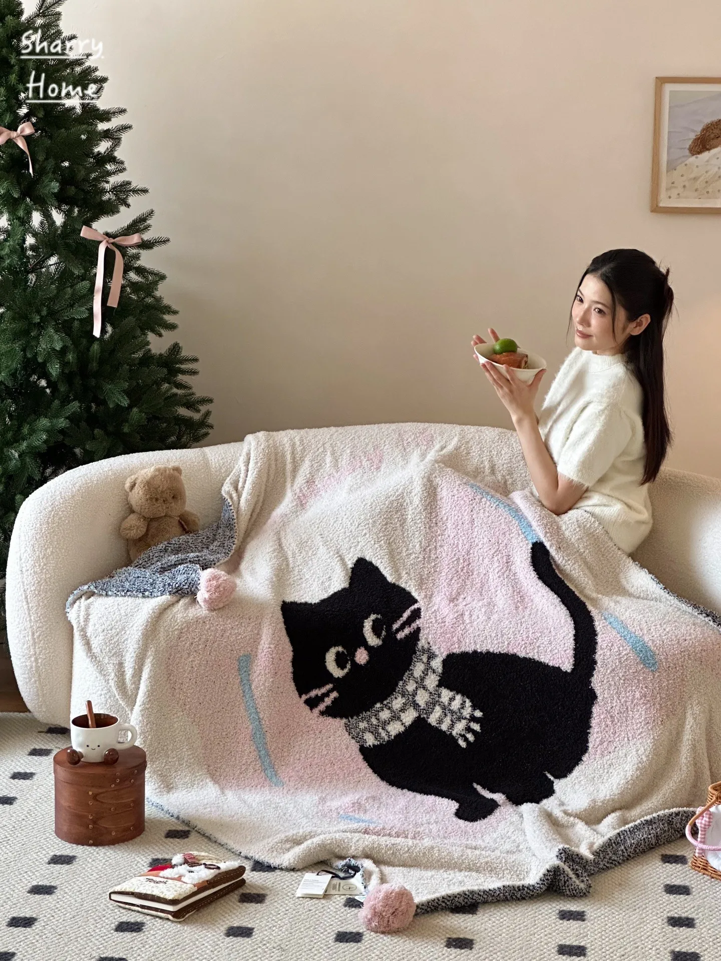 

Милое черно-розовое полупушистое одеяло для офиса, сна, спальни, дивана, теплое, из полиэфирного волокна, с животным принтом, универсальное одеяло