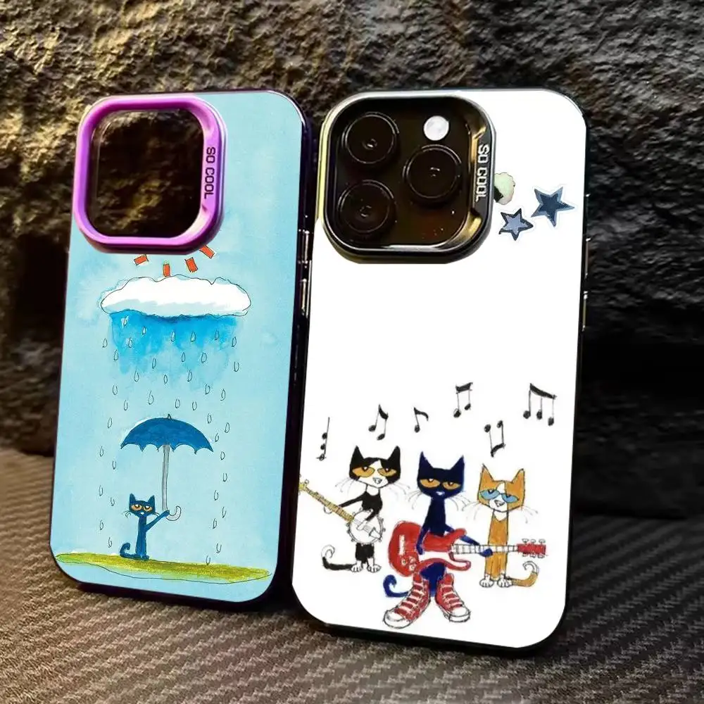 

Cute p-Pete cat Phone Case Color Silver Shell For IPhone 17 16 15 14 13 12 11 Pro Max Plus