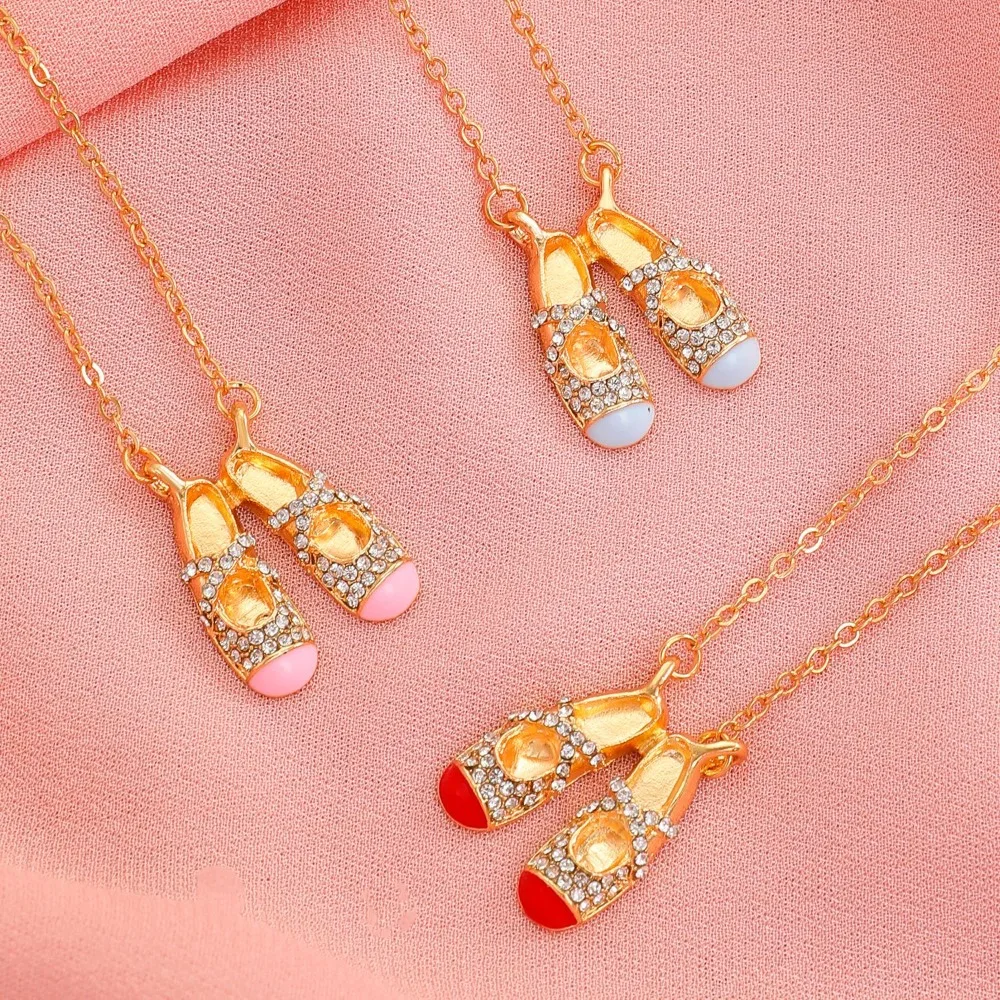 Exquisite Temperament Dopamine Colorful Shiny Rhinestone Mini Ballet Shoes Pendant Necklace for Women Ballet Dancer Jewelry Gift view 5