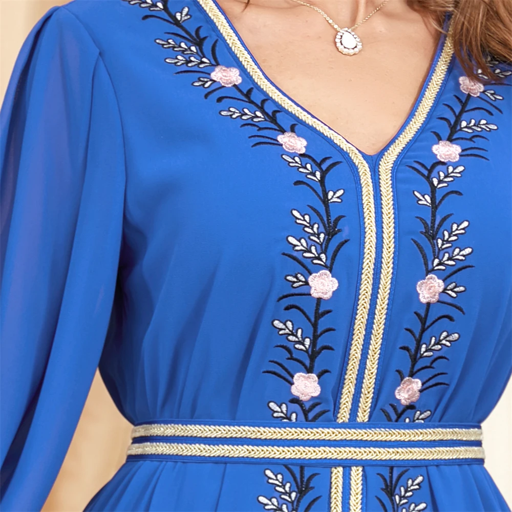 Imagem -06 - Abaya Bordado para Mulheres Muçulmanas Vestidos Maxi Longos Kaftan Marroquino Turquia e Árabe Festa Islâmica Vestido Eid Ramadan Outono 2023