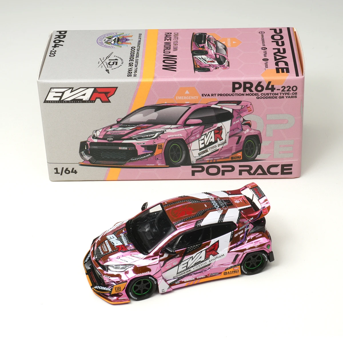 POP Race In Stock 1:64 Pandem Rocket Bunny GR Yaris Goodride EVA Chrome Pink Diecast Diorama Car Model Toy