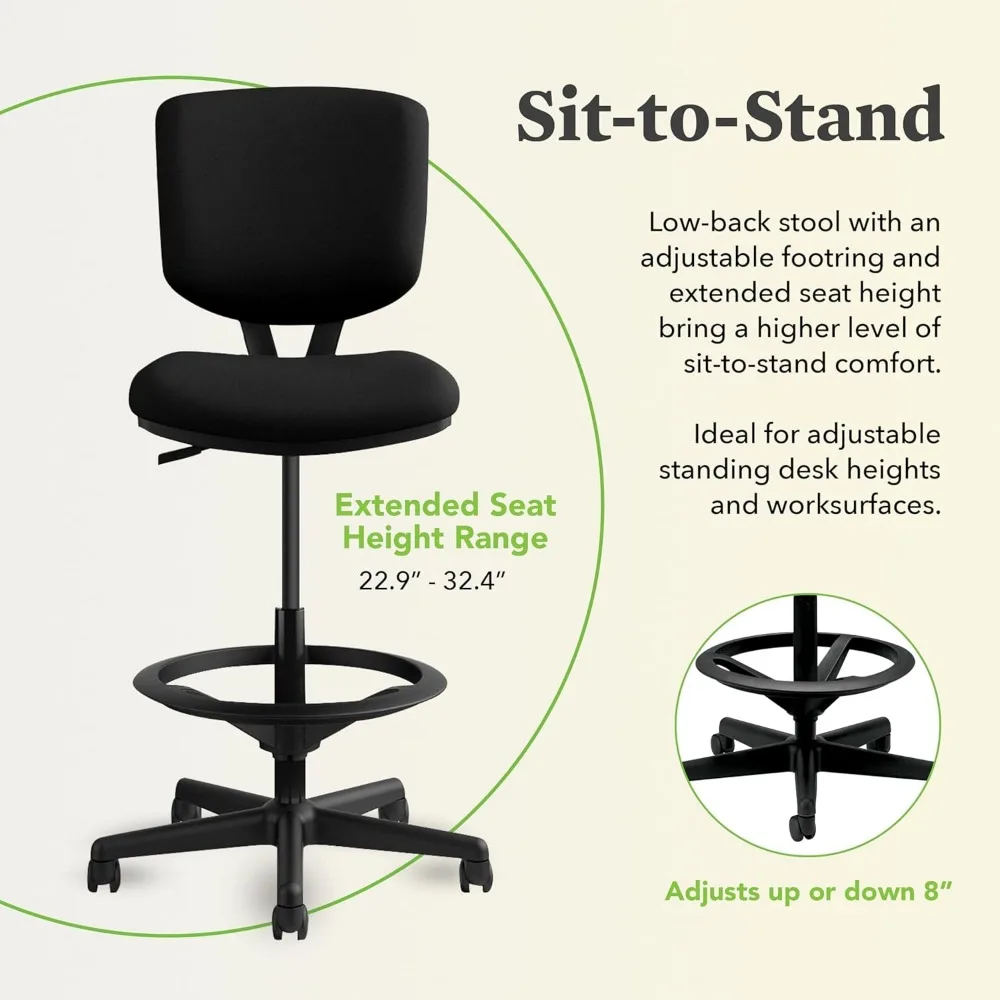 Silla de oficina de tela con reposapiés, sin brazos, ergonómica, reclinable y inclinación central