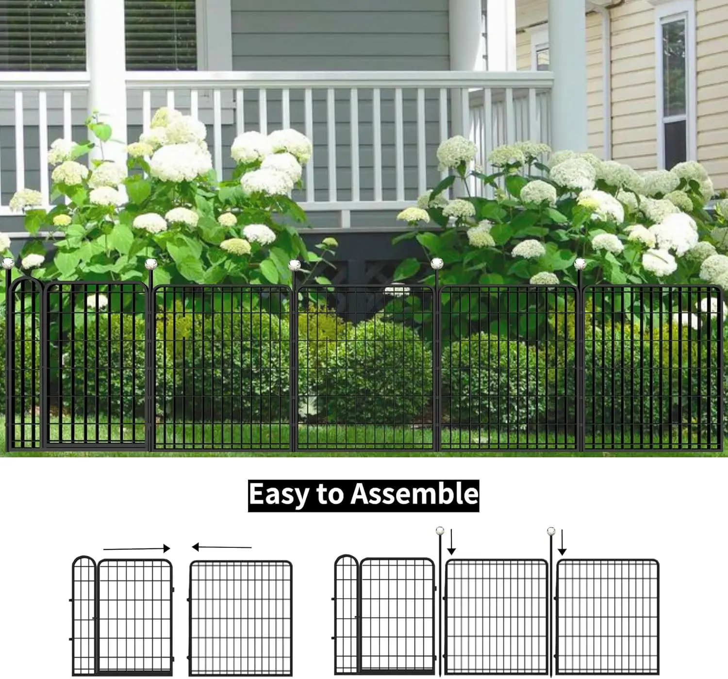 Decorative Garden Metal Fence w/ Gate 32'' High, 26.5 ft Long Fence Panels,No Dig Garden Fence (11 Panels + 12 Stakes + 1 Door)