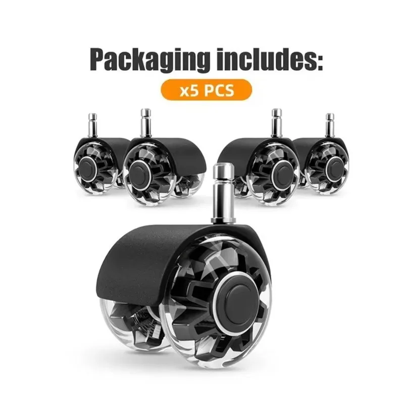 Roulettes universelles silencieuses pour chaise de bureau, 5 pièces, roulettes pivotantes en caoutchouc souple et sûres, quincaillerie pour meubles, roues de chaise pour bureau