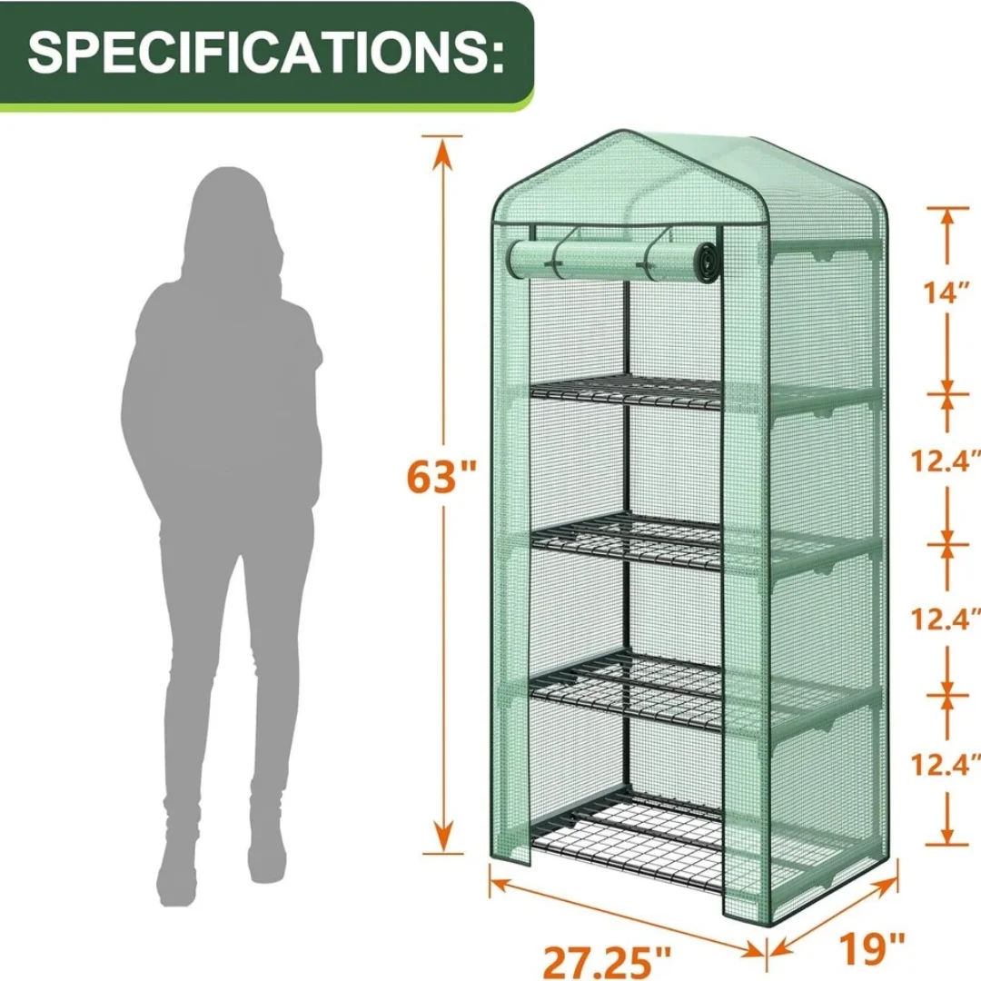 4 Tiers Portable Walk in Greenhouse Indoor Outdoor Green House with PE Cover Multi