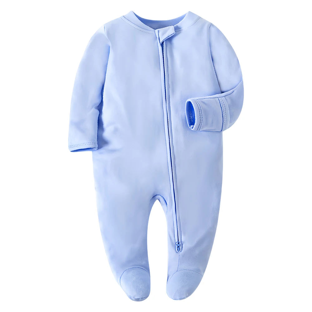 Newborn Baby Footed Sleepwear, Cotton, White, Soft, Zipper, One Piece Pajamas, Newborn Clothing, 0-12 Months