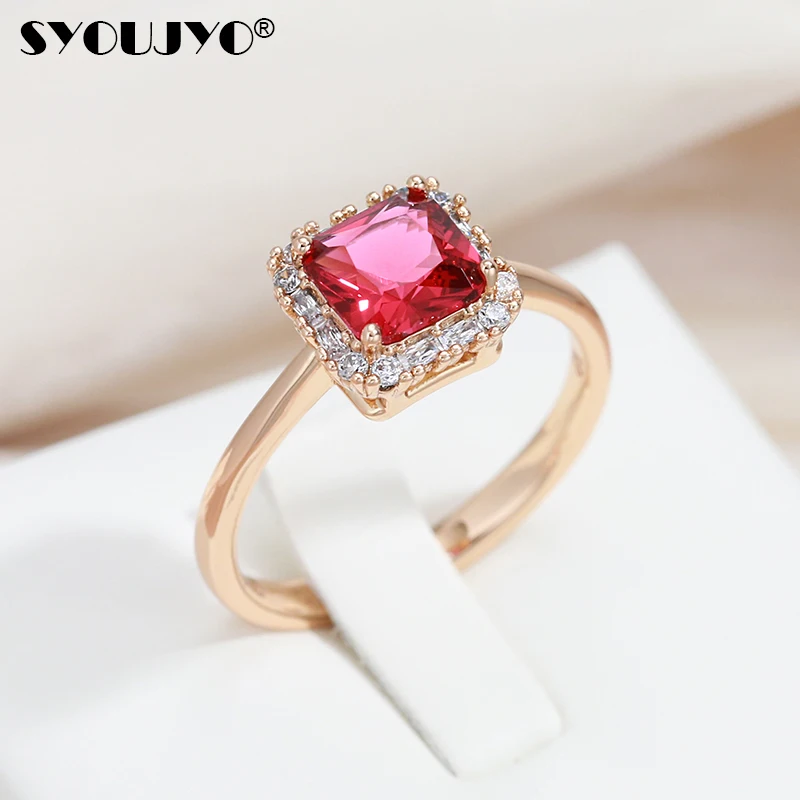 SYOUJYO Natural Zircon Red Ring For Women 585 Gold Color Classic Jewelry Festival Gift