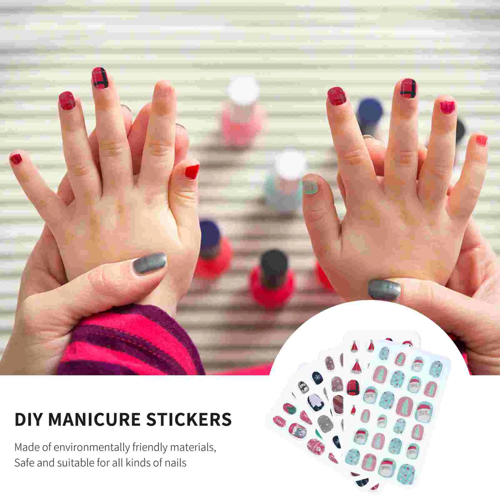 120 Pcs Press on Nail Stickers Children's Nails False with Glue Xmas Artificial Christmas