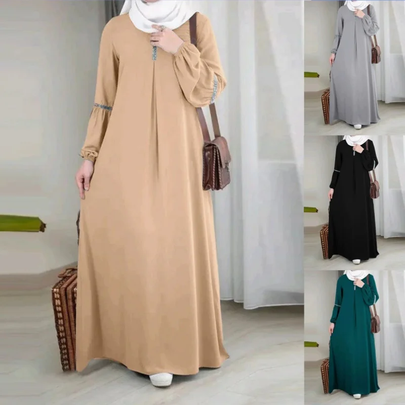 

Muslim Women Clothing Long Sleeve Sequin Dress fashion Puffy Sleeve Abaya Gown Elegant