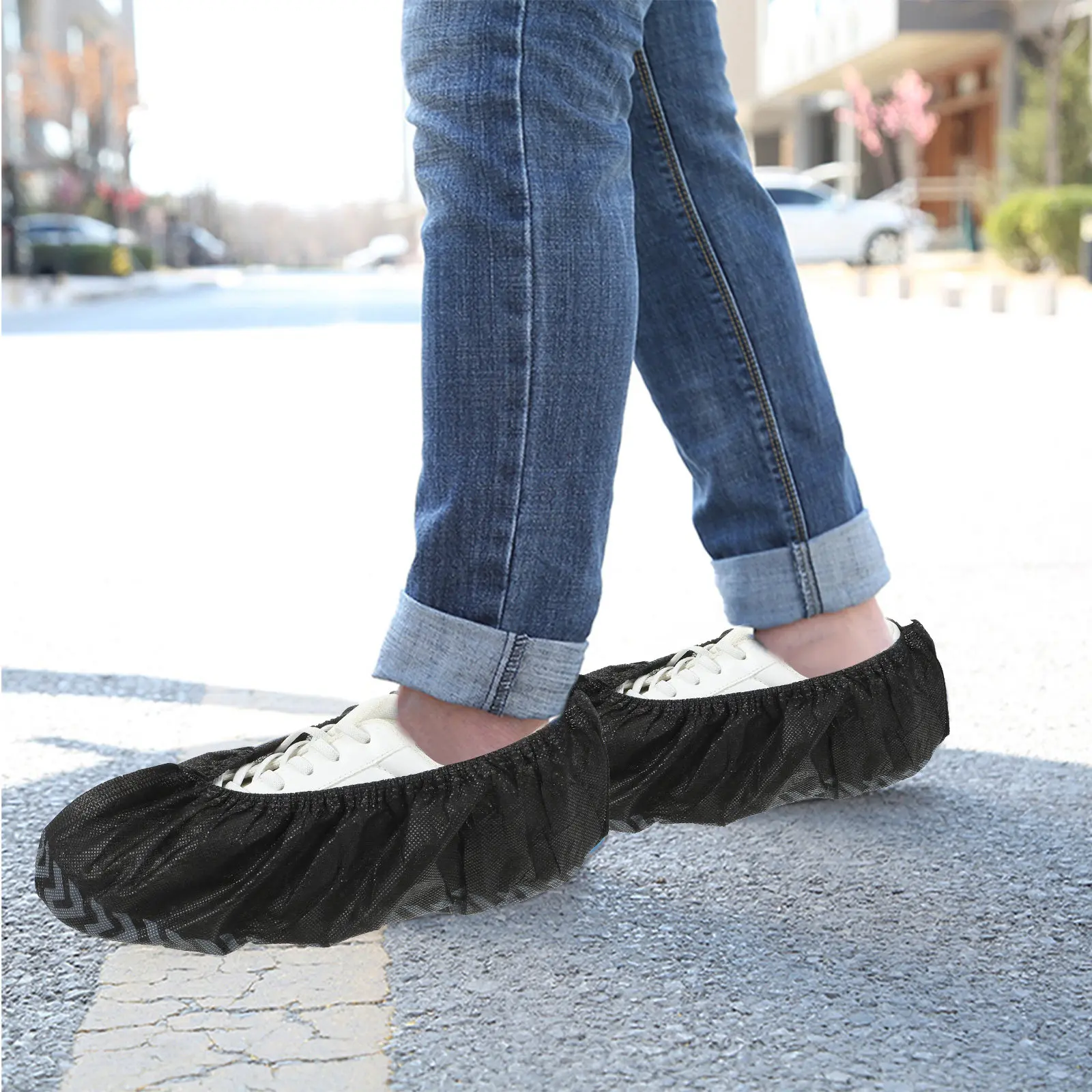 100pcs-disposable-thick-black-non-woven-shoe-covers-breathable-anti-slip-shoe-protectors-for-indoor-outdoor-household-office