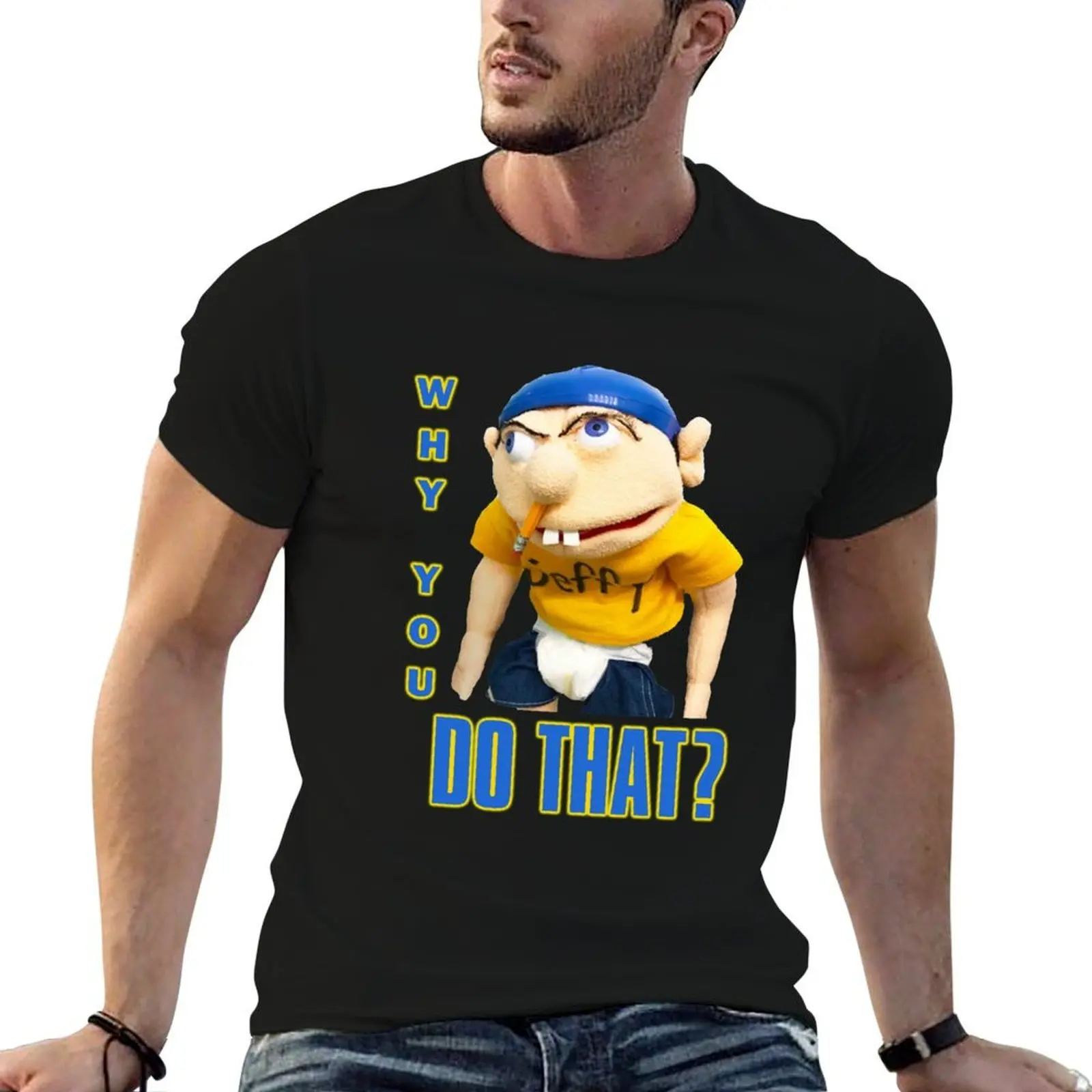 Why You Do That Sml Jeffy - Mens T Shirts Graphic Vintage T-Shirt blue archive funny meme t-shirts t shirts for men