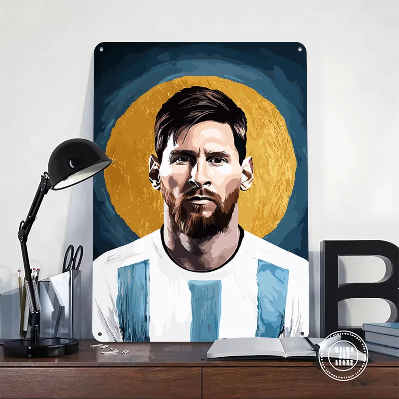 Lionel Messi Portrait Personalized 3D Textured Metal Poster Wall Art Vintage Tin Signs for Decoration Room Decor Luxury Home Man