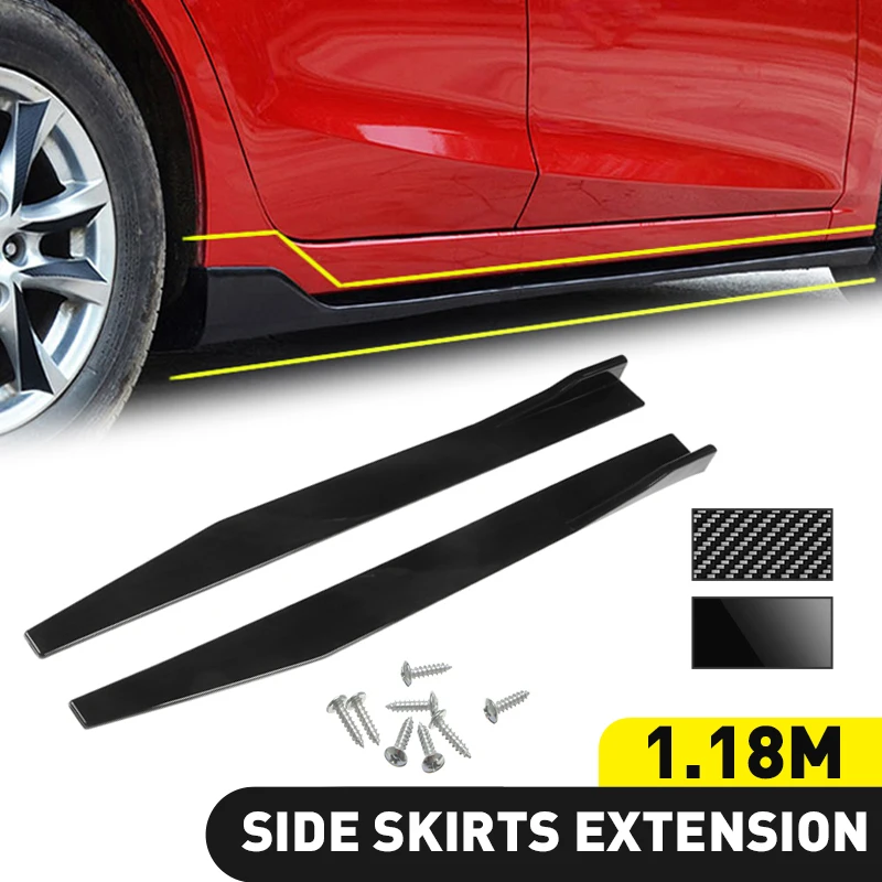 2 Pcs Universal 1.18m / 46.4inch Side Skirts Spoiler For BMW Benz Toyota Bumper Carbon Fiber Extension Rocker Panels Lip Skirt