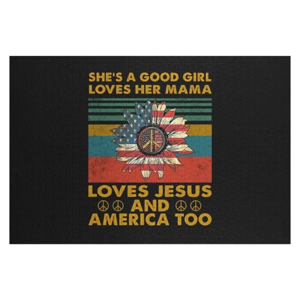 

Vintage Hippie She is a Good Sunflower Girld Lovers Her Mama Loves Jesus and America Too Jigsaw Puzzle Animal Puzzle