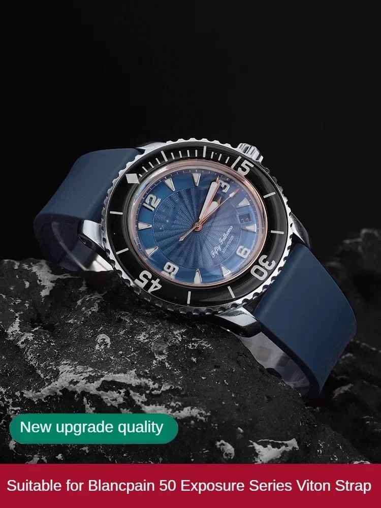 

New Fluororubber Strap Adaptation, B-lancpain 50-50 Search 5015 5200 Black and Blue Titanium Bracelet Men 23mm