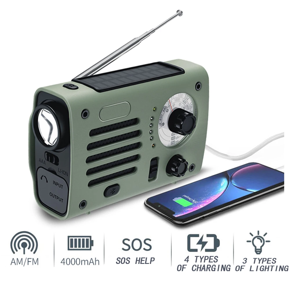 

Emergency Radio Solar-Function Flashlight For Disaster Prevention Hand Crank Bluetooth Help Audio For Military Survival Outdoors