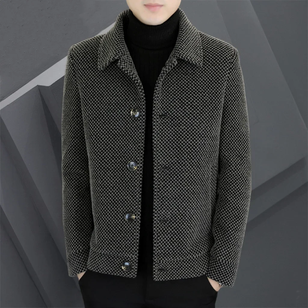 

Thick Jacket Men Casual Faux Fur Fashion Winter Warm High-quality Coat Man Plush Solid Turndown Collar Single Breasted Outwears