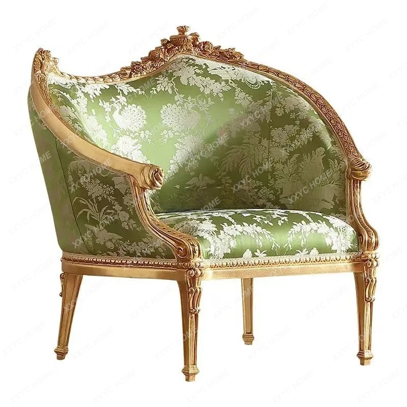 

Lretro solid wood carving flower sofa chair villa living room fabric leisure chair