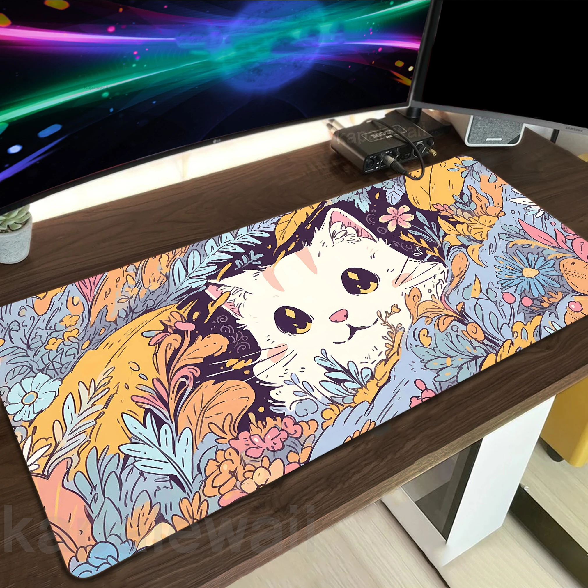 Kawaii Cat Mouse Pad Anti-slip Gamer Mousepad Notebook Office Accessories For Desk Mat Locking Edge Game Keyboard Pads 800x300mm