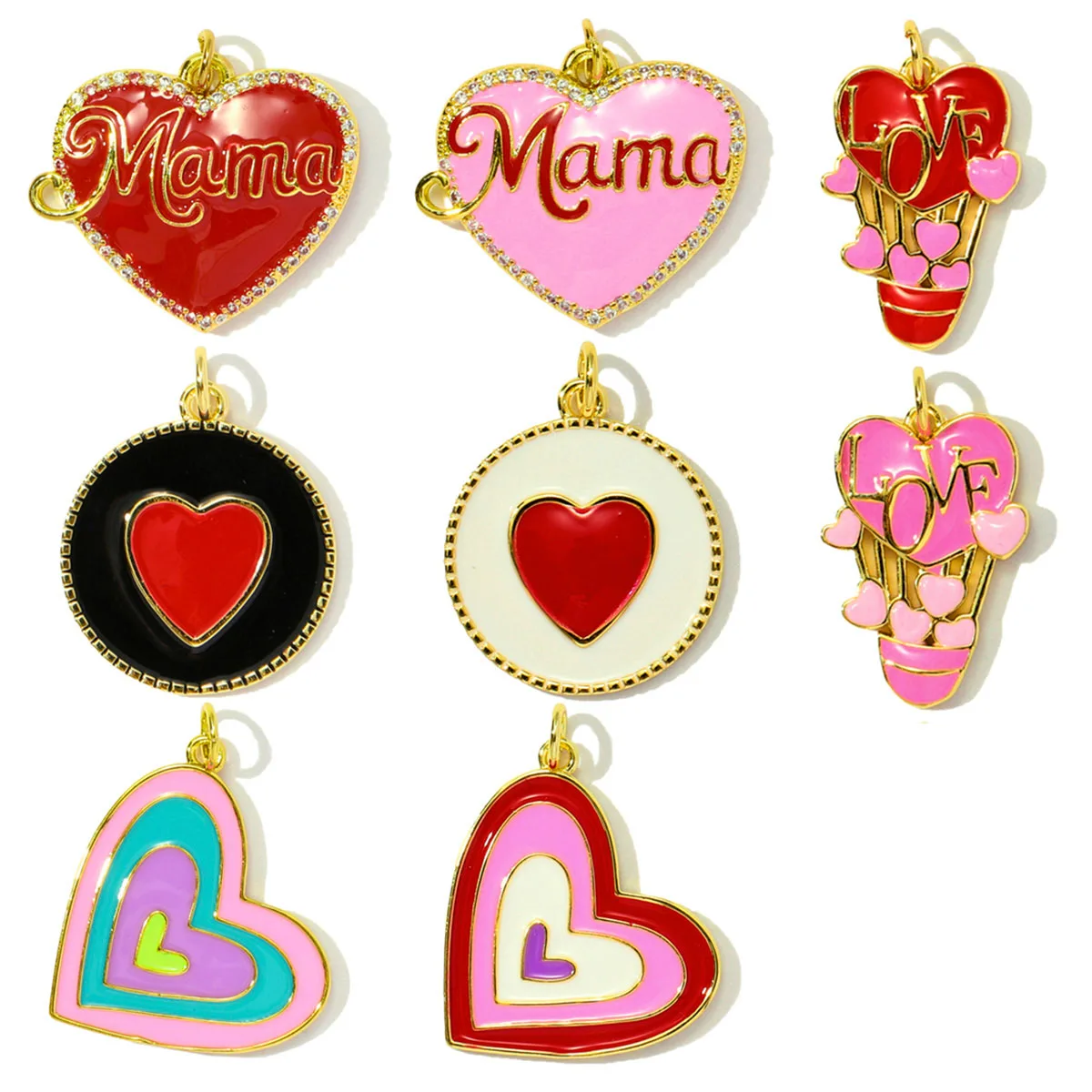 

3pcs/Lot Copper Enamel Heart Charms Love Mama Pendants for DIY Fashion Jewelry Making Necklace Earring Accessories