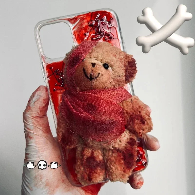 4054 Original 3D Handmade Phone Case Disabled Bloody Bear Dark Gothic Art Horror Punk Style Customized Halloween Christmas Gift