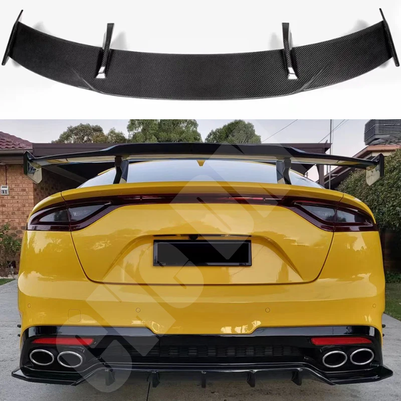 Use For KIA K8 Stinger Spoiler Real Glossy Carbon Fiber Rear Wing GT Style Sport Accessories Body Kit Stinger Rear Spoiler 14-24