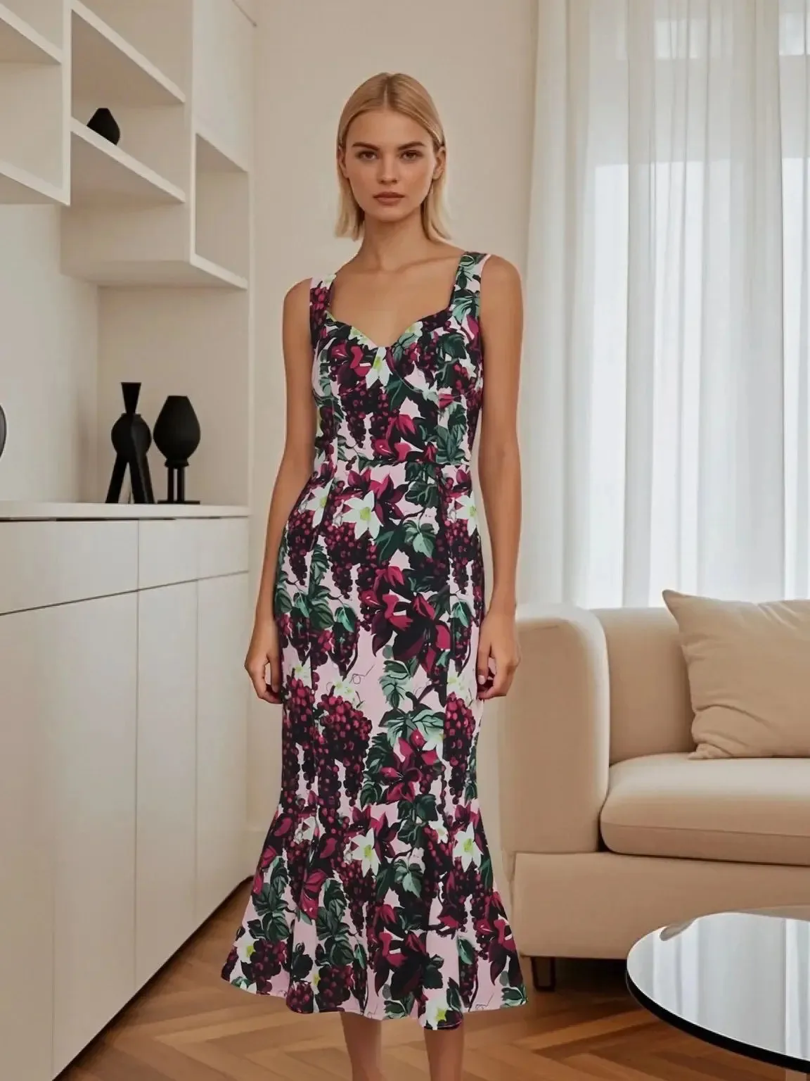   Robe d'été sans manches pour femmes, imprimé floral, sexy, style ondulé, large balançoire, nouvelle collection