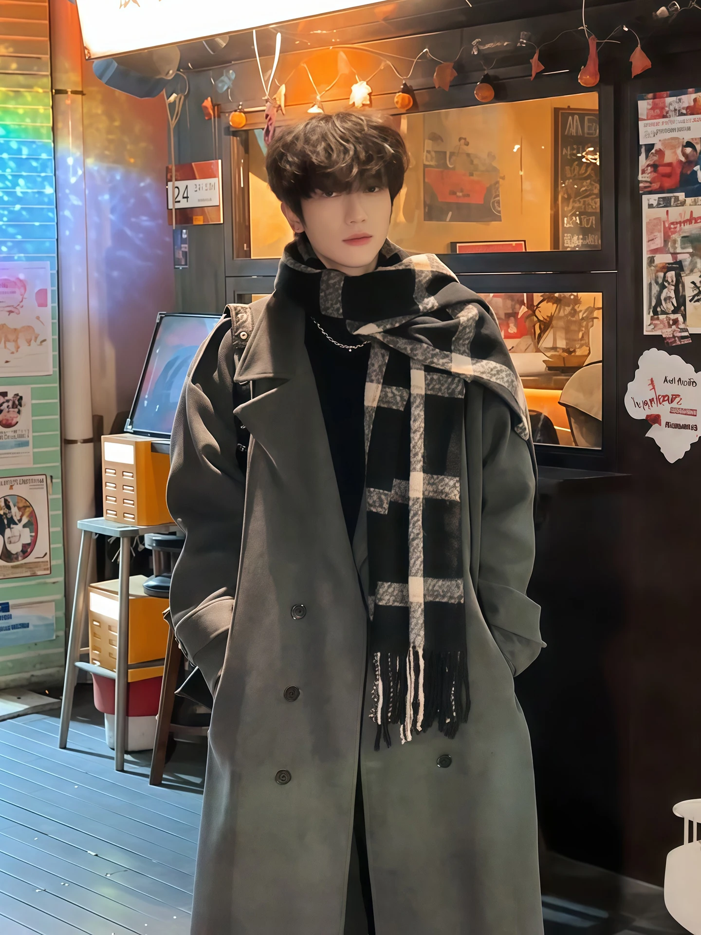 

Корейское мужское шерстяное пальто Briti Sle средней длины, ветровка выше колена на хлопковой подкладке, верхняя одежда на осень-зиму