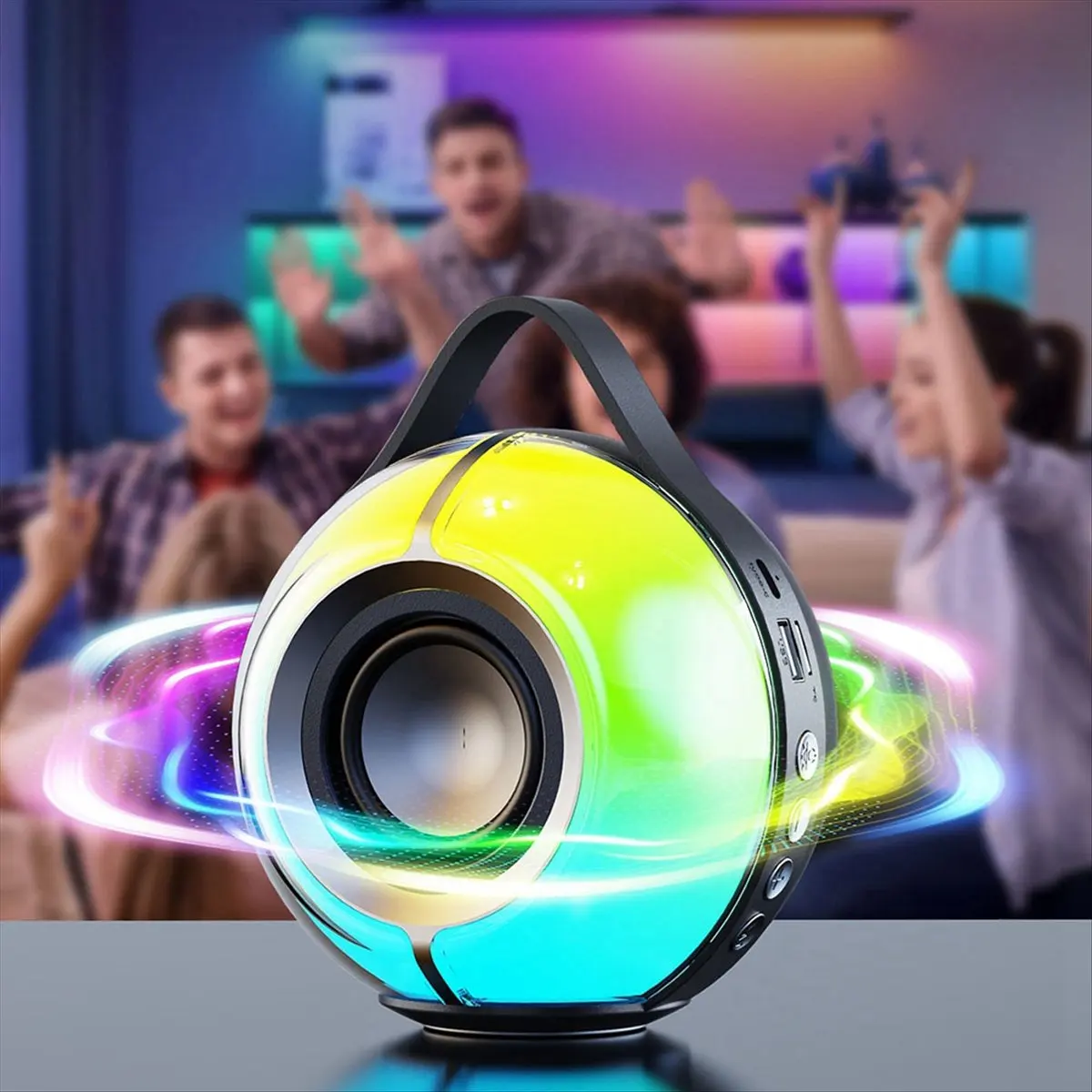 

(BOFF) RGB Bluetooth-колонка с беспроводным подключением, мощным басом, стереозвуком и подсветкой для автомобиля, дома, офиса, кемпинга, белая