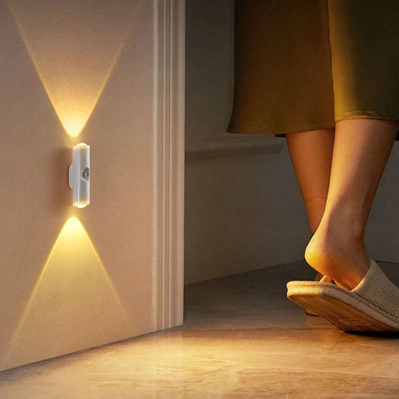 

RGB LED Night Lights Double-head Sunset Light Motion Sensor Under Cabinet Lamp USB Charging Magnetic Bedroom Atmosphere Lighting