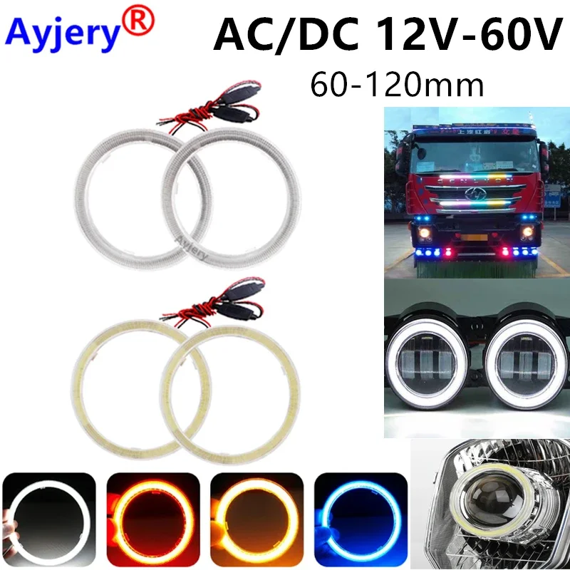 

AYJERY 2 Pcs 12V-60V Cob 60MM Led Light 60mm 70mm 80mm 90mm 100mm 110mm 120mm Auto Halo Ring Car Daytime Angel Eyes Fog Lamp